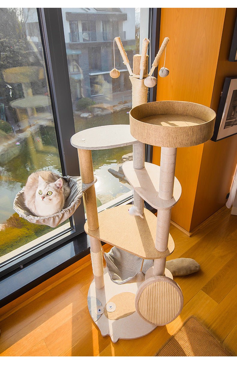 Arbre à Chat en Bois - Centre d'Activité Complet Griffoir Intégré - FELINA