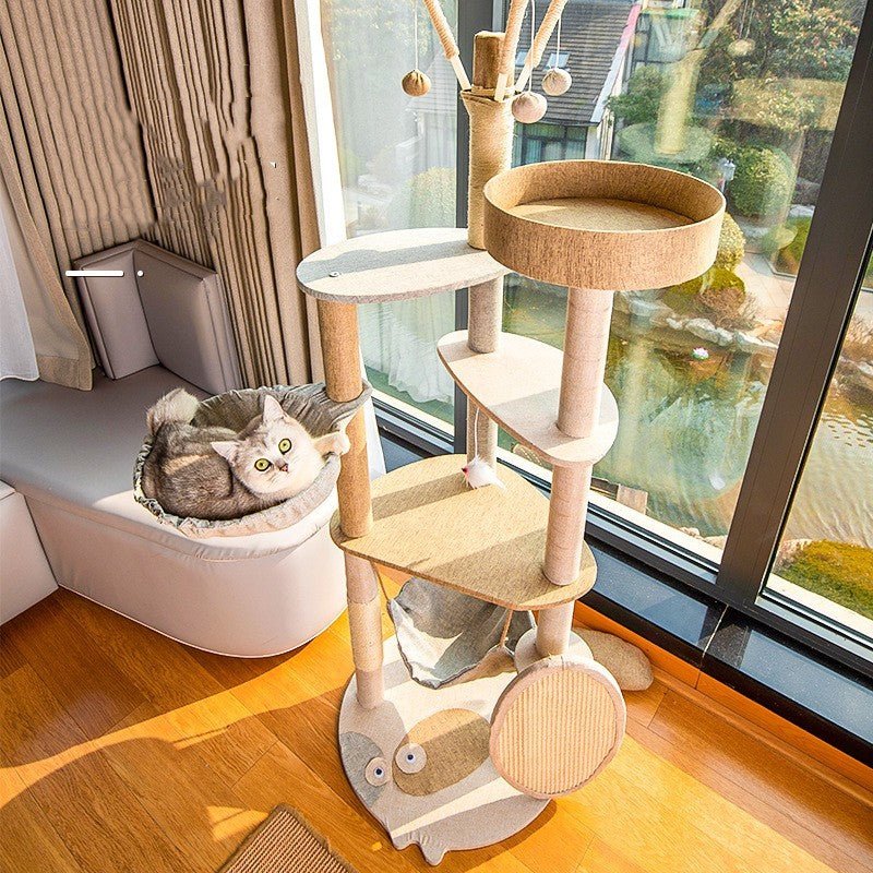 Arbre à Chat en Bois - Centre d'Activité Complet Griffoir Intégré - FELINA