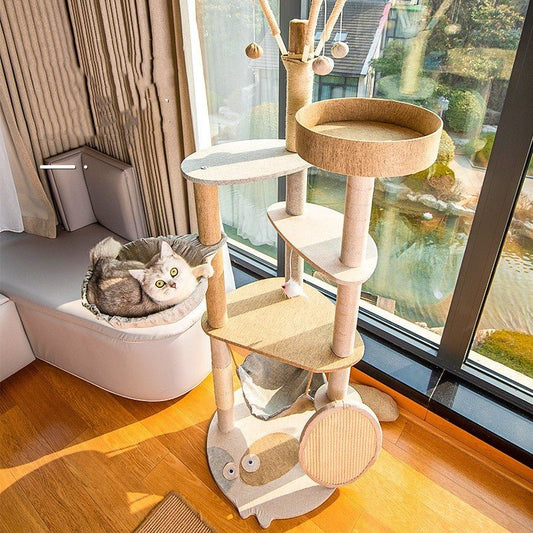 Arbre à Chat en Bois - Centre d'Activité Complet Griffoir Intégré - FELINA